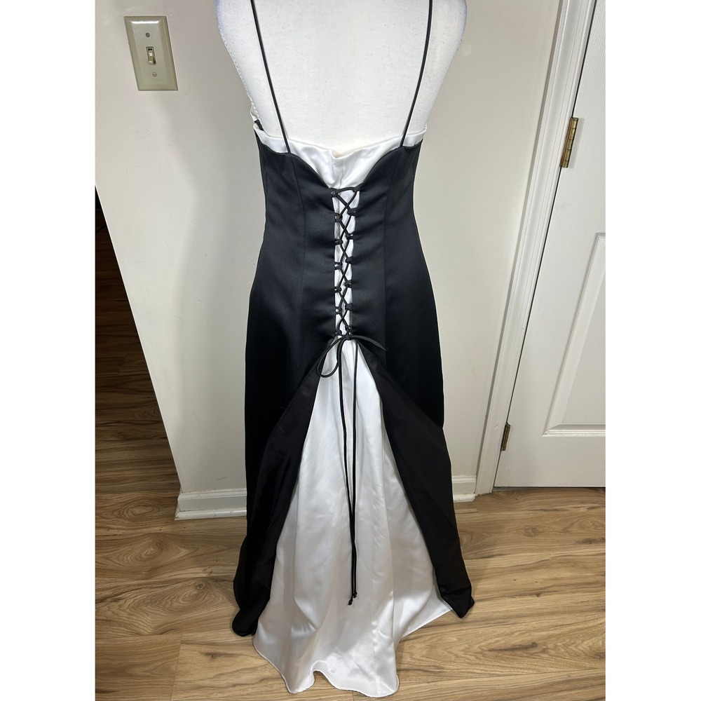 VTG Y2K Betsy & Adam Evening Gown Sz 8P Black White Corset‎ Back 90s Minimalism